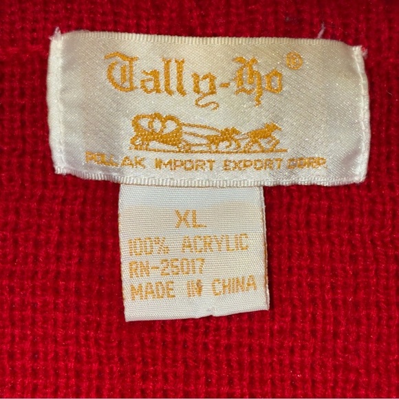 Vintage Tally-Ho Red Cardigan Sweater Floral Embroidery Grannycore XL - Picture 8 of 9